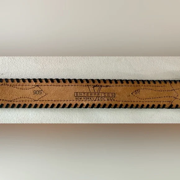 Vintage Belt Leather Beaded Native American Black MultiColor Size Small Navajo - Picture 8 of 9